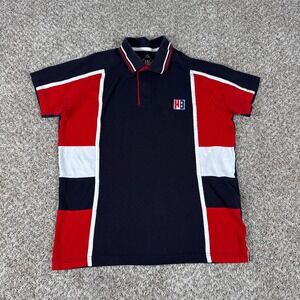 Harmont & Blaine Polo Shirt Mens Medium Blue Red White Colorblock HB Logo Patch
